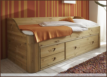 Jabo Bett Multi 04 oder 06 Kiefer massiv Bernstein lackiert